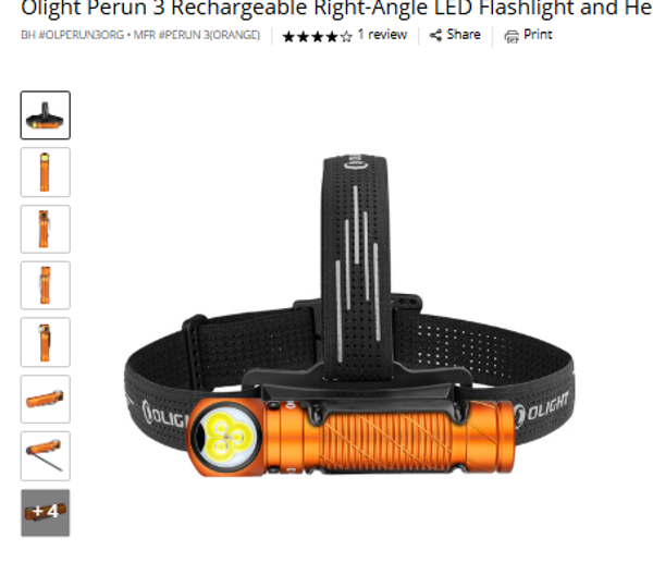 Qlight Perun 3 Rechargeable Right-Angle LED Flashlight and Headband (Orange)
