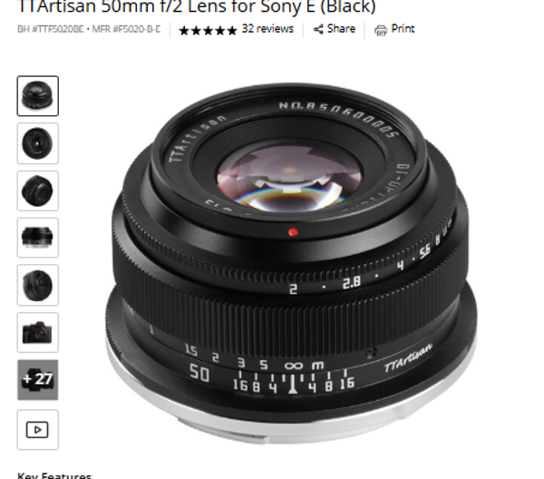 ITArtisan 50mm 1/2 ITArtisan 50mm f/2 Lens for Sony E (Black)