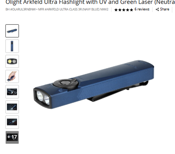 Ultra Qlight Arkfeld Ultra Flashlight with UV and Green Laser (Neutral White Light, Navy Blue) 3R (NAVY BLUL) NWV2
