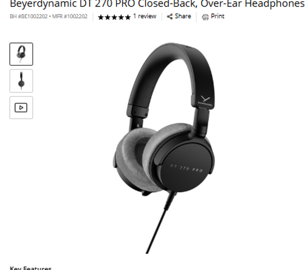 Beyerdynamic DT 270 PRO Closed-Back, Over-Ear Headphones