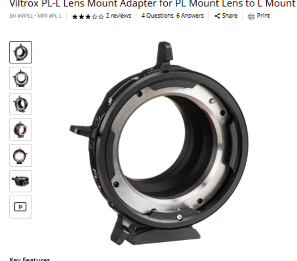 Viltrox PL-L Viltrox PL-L Lens Mount Adapter for PL Mount Lens to L Mount Camera