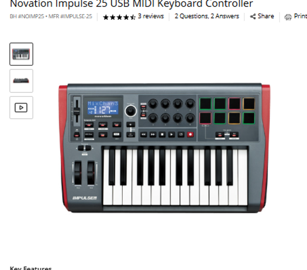 Novation Impulse 25 Novation Impulse 25 USB MIDI Keyboard Controller