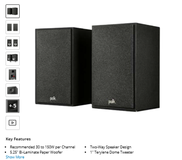 Polk Audio Monitor XT15 Two-Way Bookshelf Speakers (Pair)