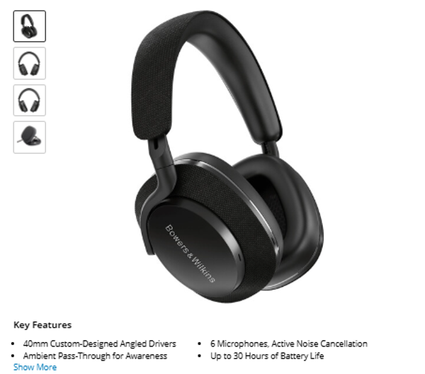 Bowers & Wilkins Px7 S2 Noise-Canceling Wireless Over-Ear Headphones (Black, Refurbished)