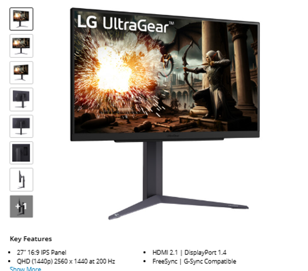 LG UltraGear 27" 1440p HDR 200 Hz Gaming Monitor