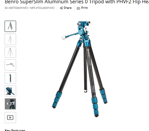 Benro SuperSlim Aluminum Series 0 Tripod with PHVF2 Flip Head