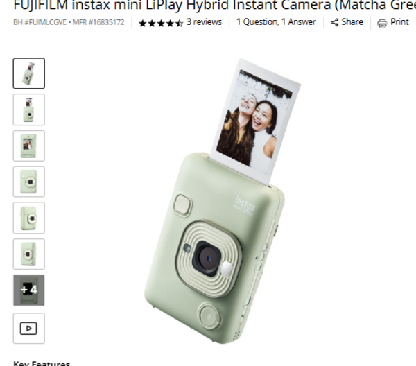 FUJIFILM instax mini LiPlay Hybrid Instant Camera (Matcha Green)