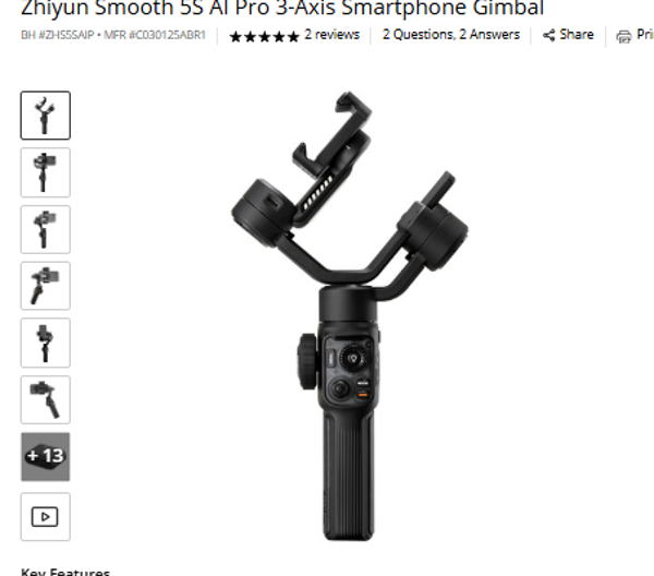 Zhivun SMOOTH-55 AI Zhivun Smooth 5S Al Pro 3-Axis Smartphone Gimbal