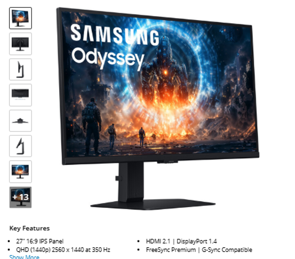 Samsung Odyssey G6 G60F 27" 1440p HDR 350 Hz Gaming Monitor