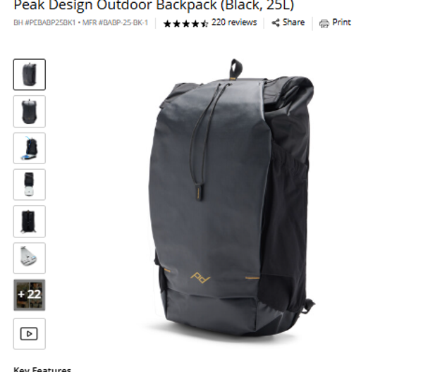 Peak Design Outdoor Backpack (Black, 25L)