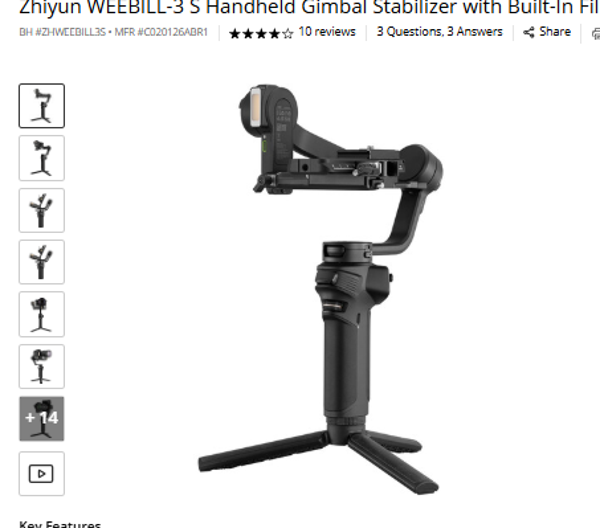 Zhivun WEEDILL-35 Zhivun WEEBILL-3 S Handheld Gimbal Stabilizer with Built-In Fill Light