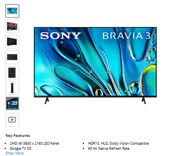 BRAVIA 3 Sony BRAVIA 3 K65S30 65" 4K HDR Smart LED TV