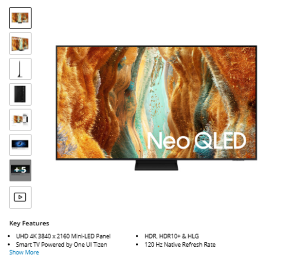 QN7OF Samsung QN70F 65" 4K HDR Smart Neo QLED Mini-LED TV