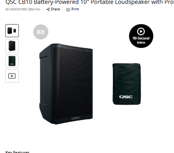 QSC CB10 Battery-Powered 10" Portable Loudspeaker with Protective Cover Kit