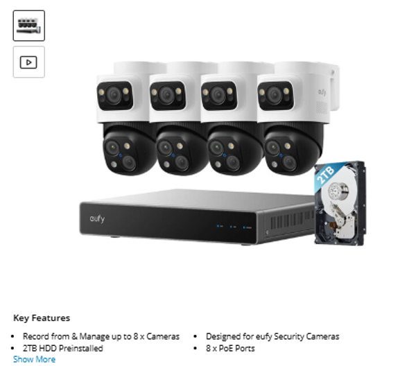 Security S4 Max eufy Security S4 8-Channel NVR with 2TB HDD & Four S4 16MP Bullet-PTZ Cameras Kit