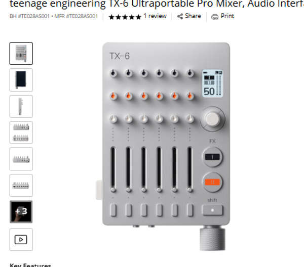 engineering TX-6 teenage engineering TX-6 Ultraportable Pro Mixer, Audio Interface, and Recorder (Silver)