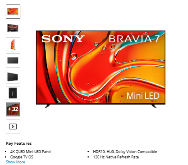BRAVIA 7 Sony BRAVIA 7 K55XR70 55" 4K HDR Smart QLED Mini-LED TV