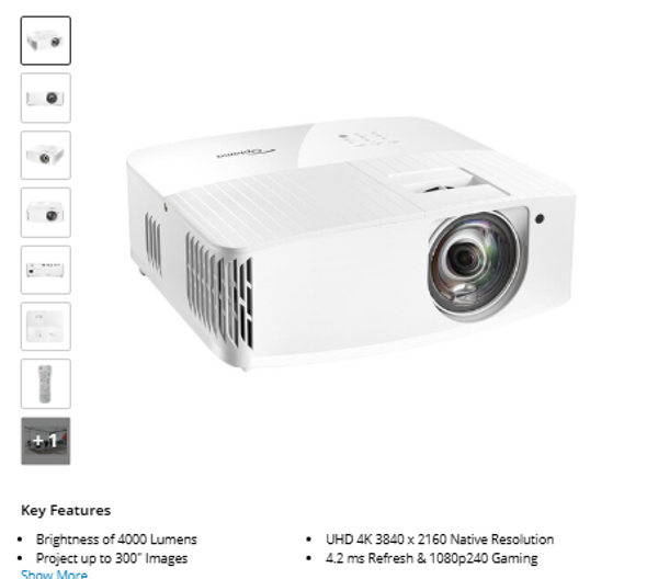 Optoma Technology 4K400STx 4000-Lumen 4K UHD Short-Throw DLP Projector