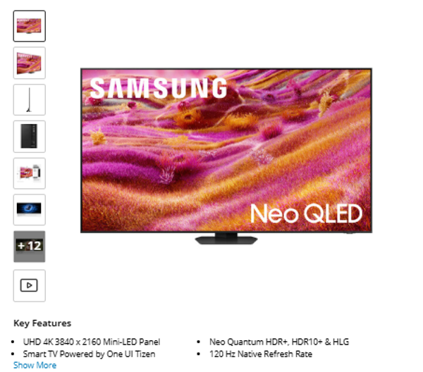 QN90F Samsung QN90F 85" 4K HDR Smart Neo QLED Mini-LED TV