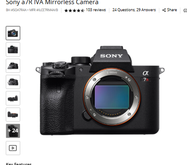 Sony a7R IVA Mirrorless Camera BH #5OA7R4A. MFR #ILCE7RM4A/B