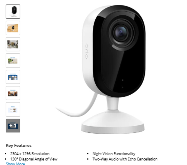 Arlo Essential 2K Indoor Camera with Night Vision (3rd Gen)