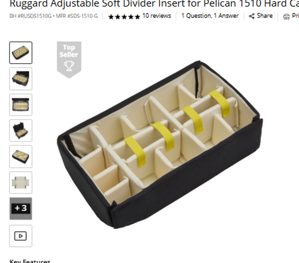 Ruggard Solt Divider Set Ruggard Adjustable Soft Divider Insert for Pelican 1510 Hard Case