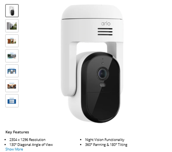 Arlo Essential 2K Outdoor Pan & Tilt Camera with Night Vision