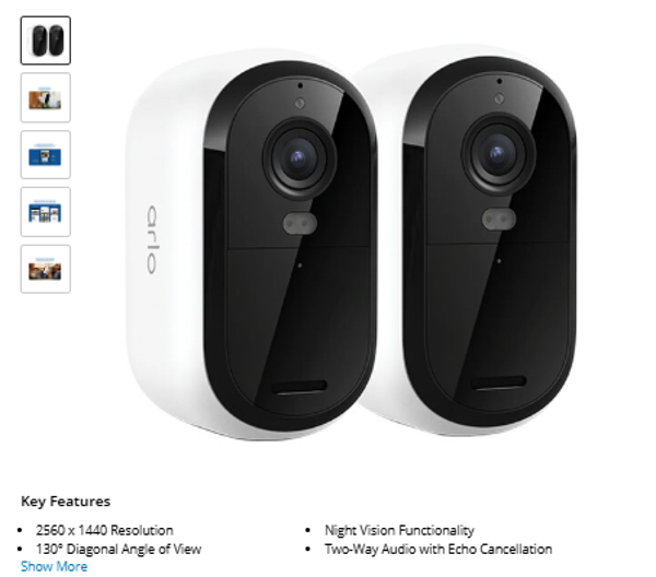 Arlo Essential 2K Outdoor Battery-Powered Camera with Night Vision (3rd Gen, 2-Pack)