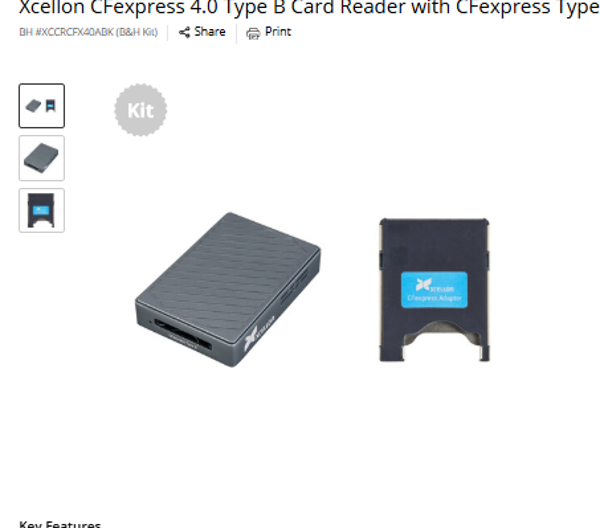 Xcellon CFexpress 4.0 Type B Card Reader with CFexpress Type A to Type B Adapter Kit