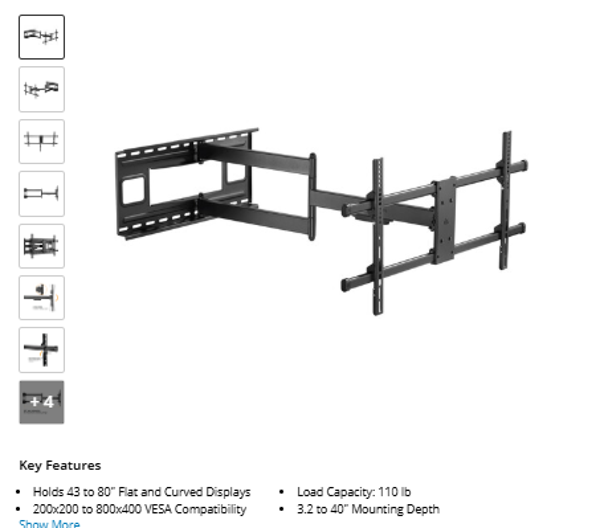 Gabor FSM-LA Extra-Long Arm Full-Motion TV Wall Mount