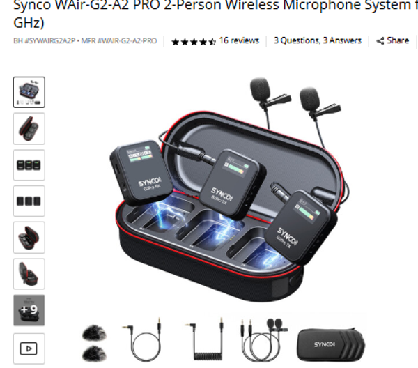 Synco WAir-G2-A2 PRO 2-Person Wireless Microphone System for Cameras and Smartphones (2.4 GHz)