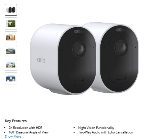 Arlo Pro 6 2K Outdoor Wi-Fi Camera with Night Vision (2-Pack)