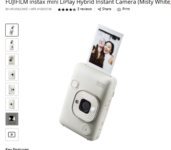 FUJIFILM instax mini LiPlay Hybrid Instant Camera (Misty White)
