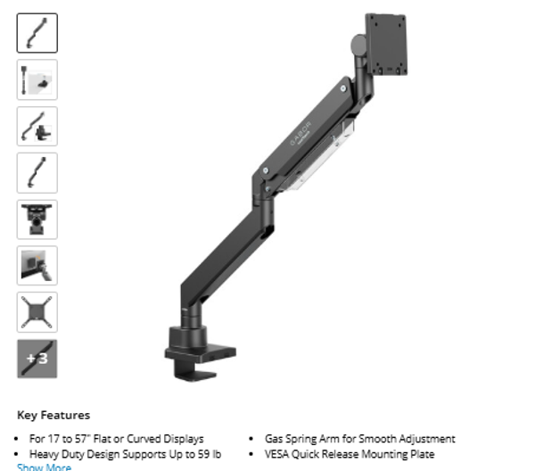 Gabor Heavy-Duty Single Monitor Arm for Ultrawide Screens up to 57"
