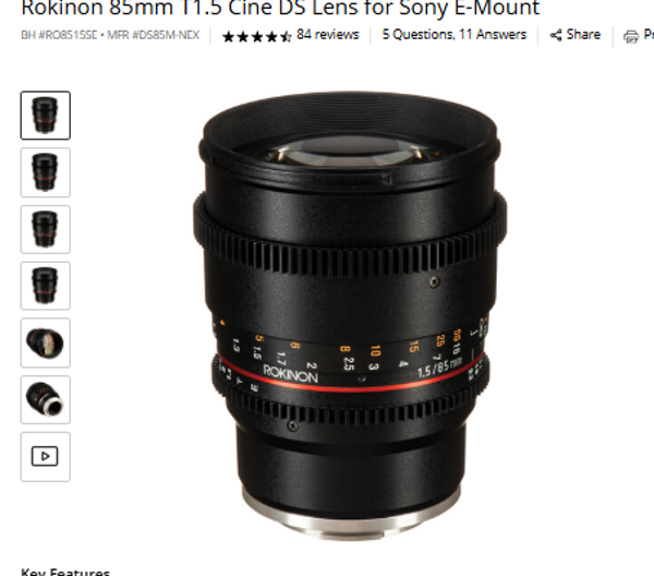 T1.5 Cine DS Rokinon 85mm T1.5 Cine DS Lens for Sony E-Mount