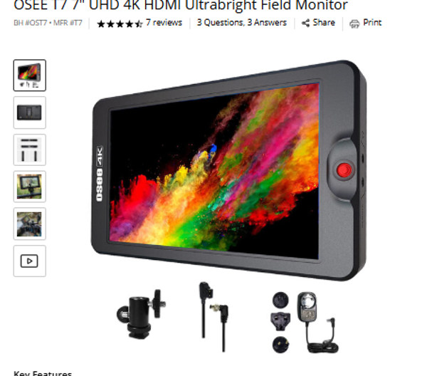 OSEE T7 7" UHD 4K HDMI Ultrabright Field Monitor
