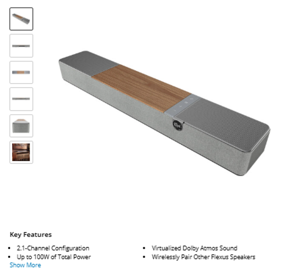 Klipsch Flexus Core 100 100W 2.1-Channel Dolby Atmos Soundbar (Walnut)
