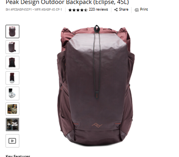 Peak Design Outdoor Backpack (Eclipse, 45L)