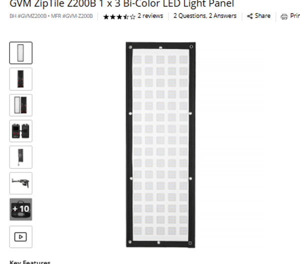 GVM Z2000 GVM ZipTile Z200B 1 x 3 Bi-Color LED Light Panel