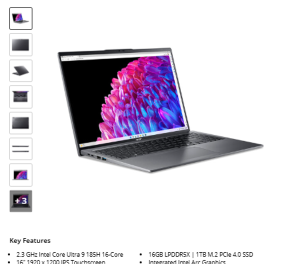 Acer 16" Swift Go 16 Multi-Touch Laptop