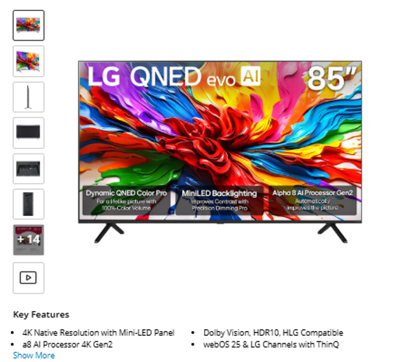 QNED92 LG QNED92 85" 4K HDR Smart Mini-LED TV