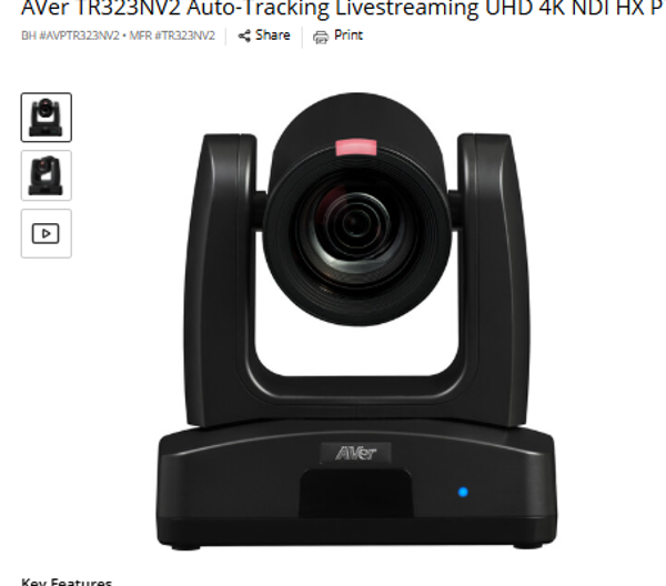 AVer TR323NV2 Auto-Tracking Livestreaming UHD 4K NDI HX PTZ Camera with 21x Optical Zoom