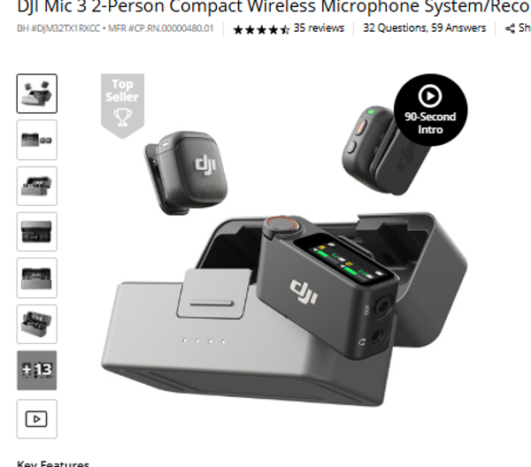 DJI Mic 3 2-Person Compact Wireless Microphone System/Recorder for Camera & Smartphone