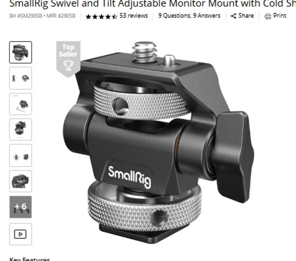 SmallRig 2905B SmallRig Swivel and Tilt Adjustable Monitor Mount with Cold Shoe Mount