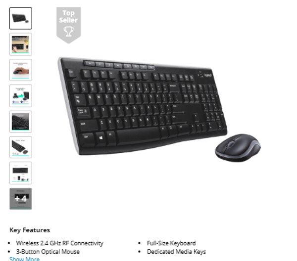 MK270 Logitech MK270 Wireless Keyboard & Mouse Combo (Black) 138 s