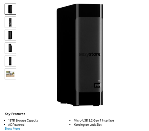 WD 18TB easystore USB 3.2 Gen 1 Desktop Hard Drive NESN