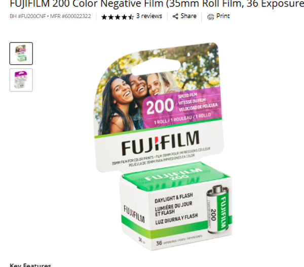 200 Color Negative Exp 11/25 FUJIFILM 200 Color Negative Film (35mm Roll Film, 36 Exposures, Expiration 11/2025)