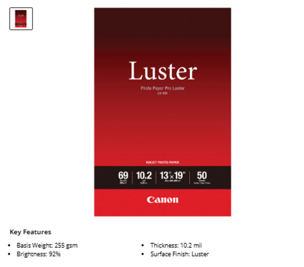 Canon Photo Paper Pro Luster (13 x 19", 50 Sheets)