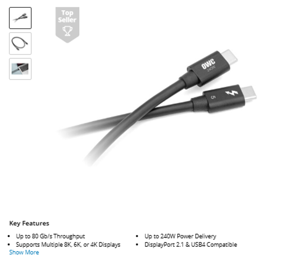 owc Thunderbolt 5 USB-C Cable OWC Thunderbolt 5 Cable (31")