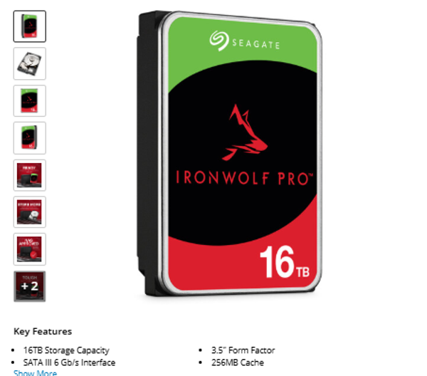 Seagate 16TB IronWolf Pro 7200 rpm SATA III 3.5" Internal NAS HDD (CMR)